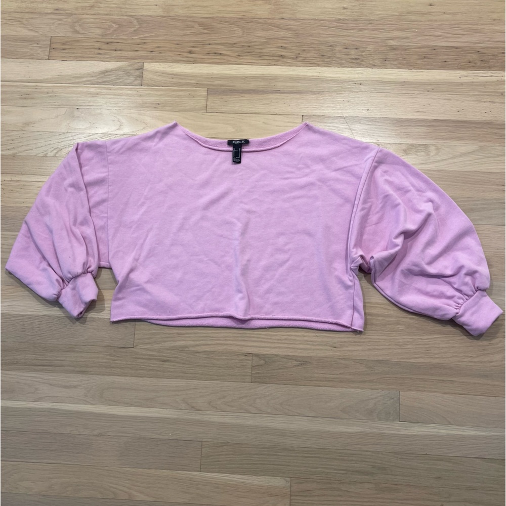 Pink Cropped Bubble Sleeve Sweater
